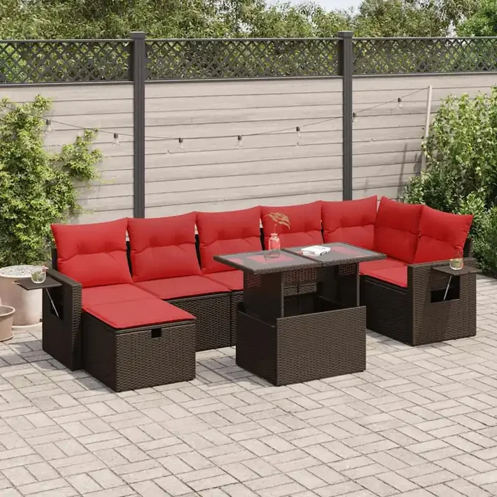 vidaXL 8 Piece Garden Sofa Set with Cushions Black Poly Rattan Acacia