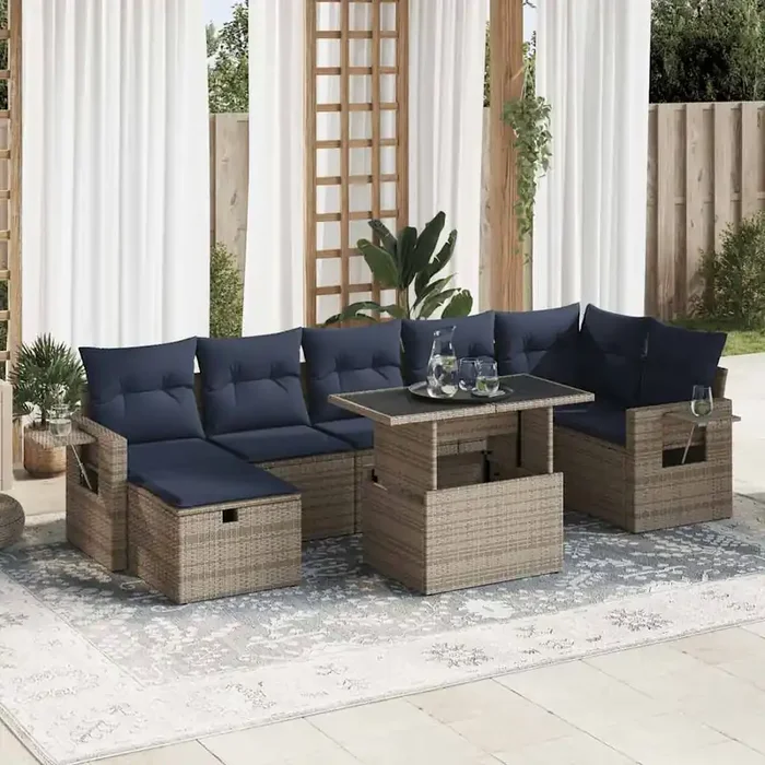 vidaXL 8 Piece Garden Sofa Set with Cushions Brown Poly Rattan Acacia