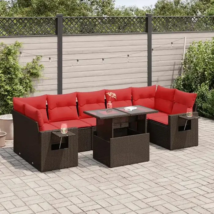 vidaXL 8 Piece Garden Sofa Set with Cushions Grey Poly Rattan Acacia