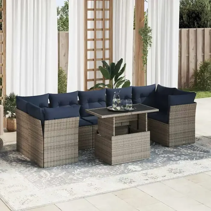 vidaXL 8 Piece Garden Sofa Set with Cushions Grey Poly Rattan Acacia