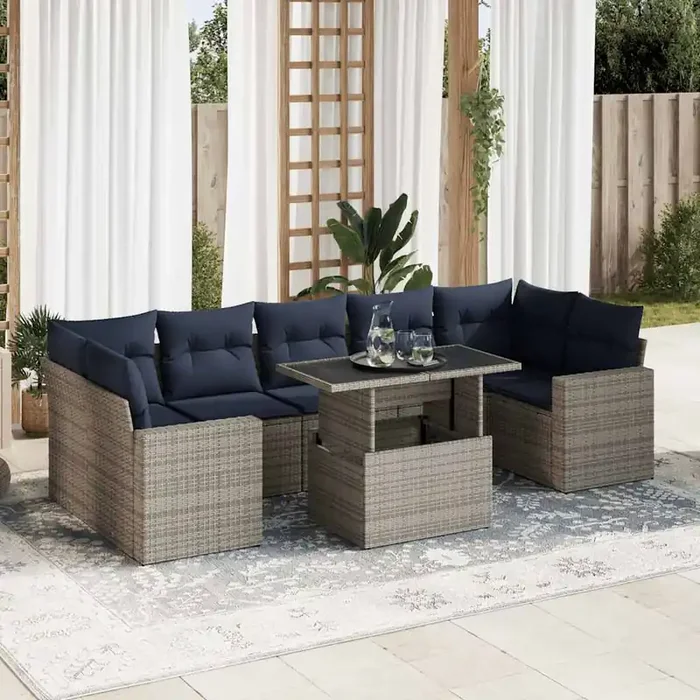 vidaXL 8 Piece Garden Sofa Set with Cushions Grey Poly Rattan Acacia