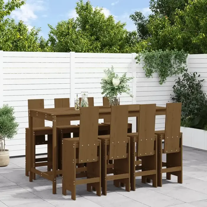 vidaXL 9 Piece Garden Bar Set Honey Brown Solid Wood Pine