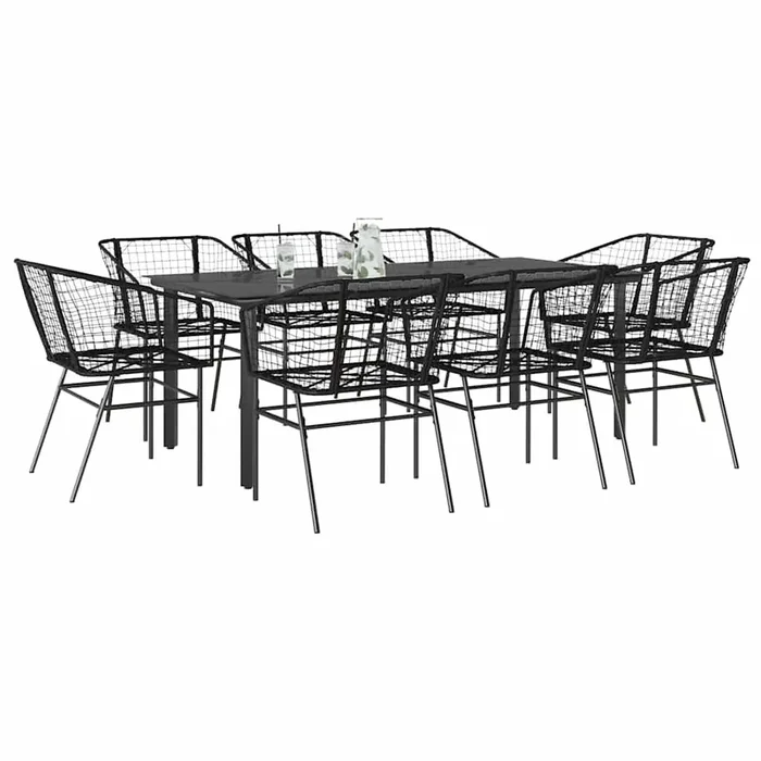 vidaXL 9 Piece Garden Dining Set Black Poly Rattan Glass