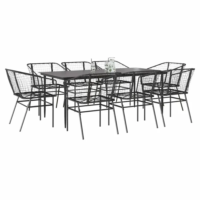 vidaXL 9 Piece Garden Dining Set Black Poly Rattan Glass