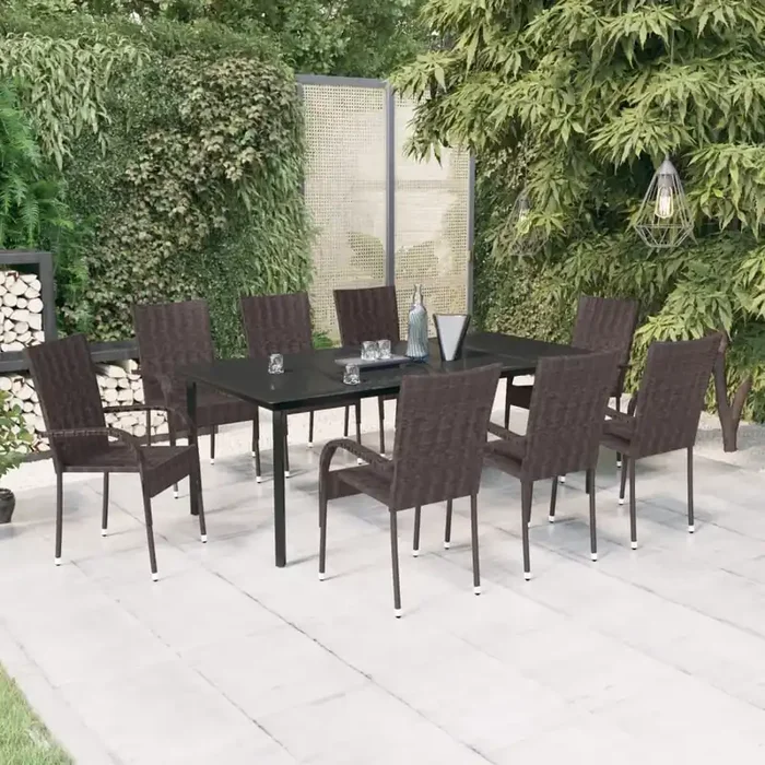 vidaXL 9 Piece Garden Dining Set Brown and Black