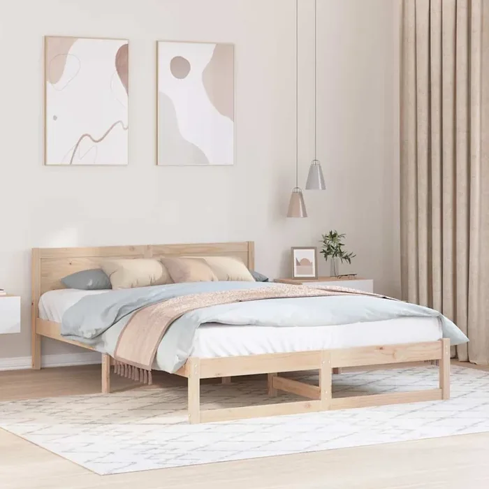 vidaXL Bed Frame Natural Pine Wood 150 x 200 cm Simplistic Bed Frame
