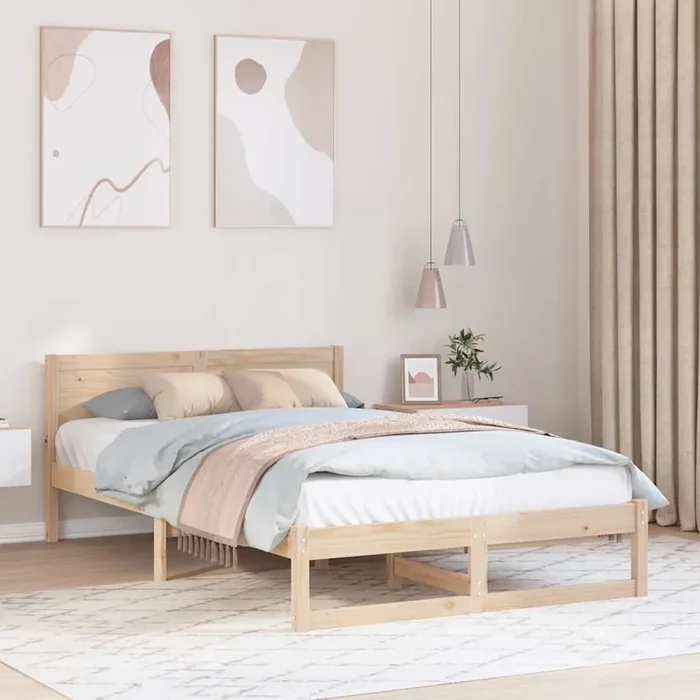 vidaXL Bed Frame Natural Solid Pine wood 135 x 190 cm Durable