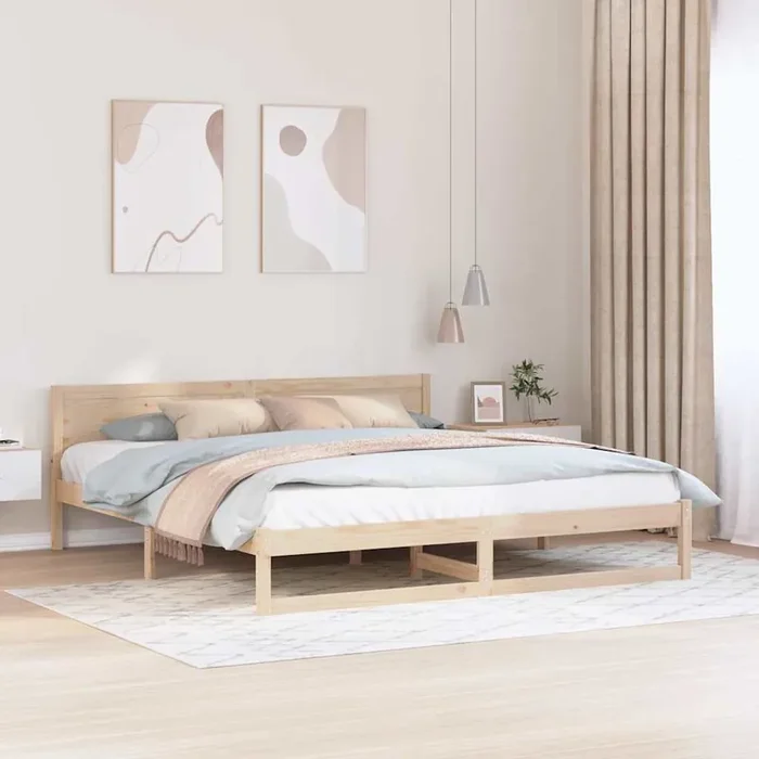 vidaXL Bed Frame Natural Solid Pine wood 200 x 200 cm
