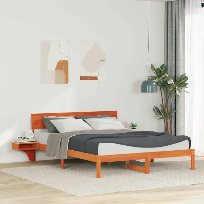 vidaXL Bed Frame with Bedside Tables Wax brown 150 x 200 cm