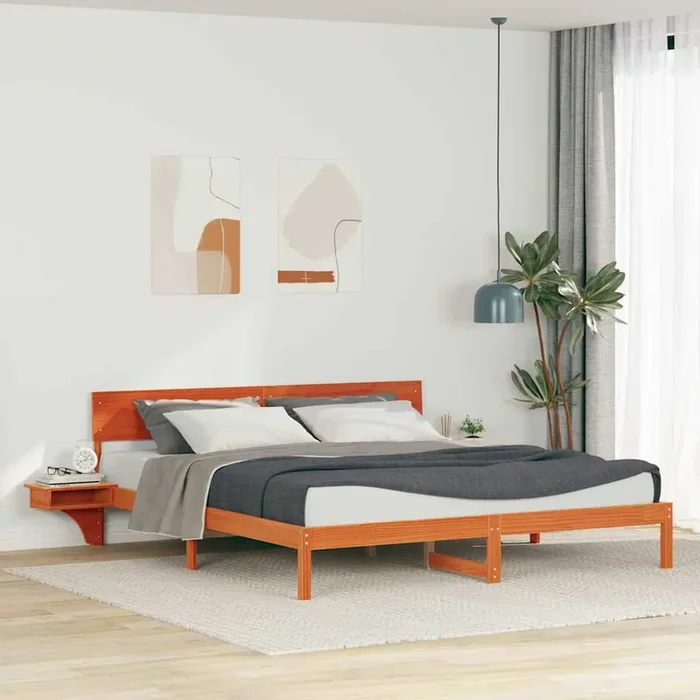 vidaXL Bed Frame with Bedside Tables Wax brown 180 x 200 cm