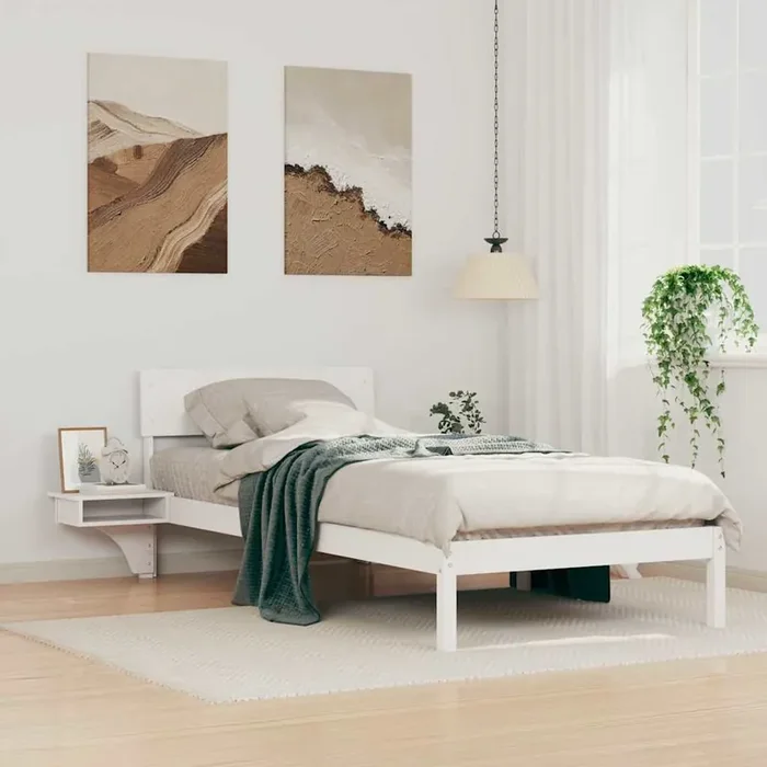 vidaXL Bed Frame with Bedside Tables White 80 x 200 cm Solid pine wood