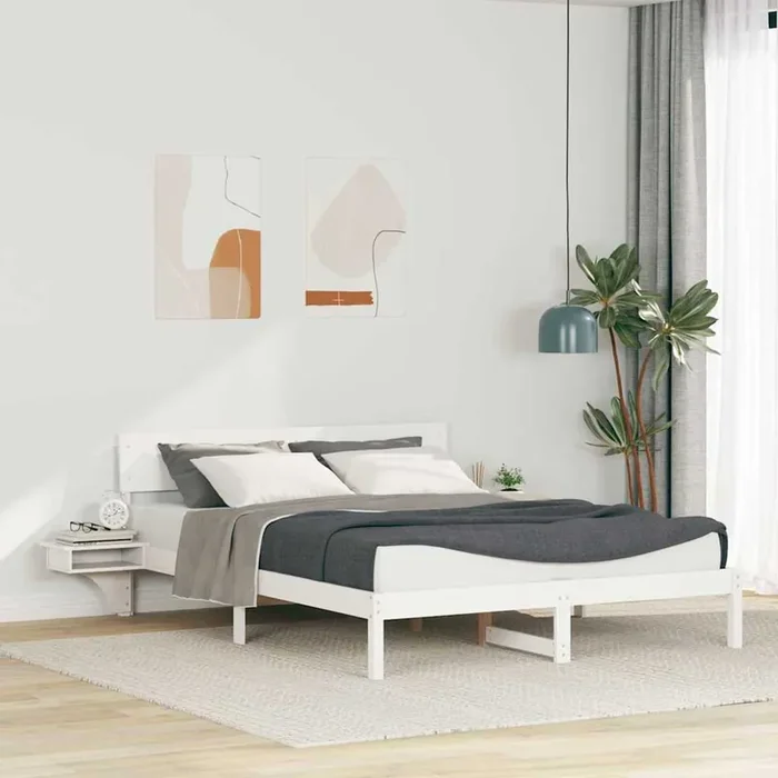 vidaXL Bed Frame with Bedside Tables with Headboard White 150 x 200 cm