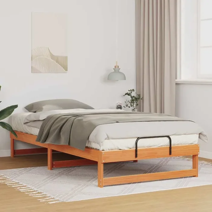 vidaXL Bed Frame with Carry Handles Brown 100 x 200 cm Solid pine wood