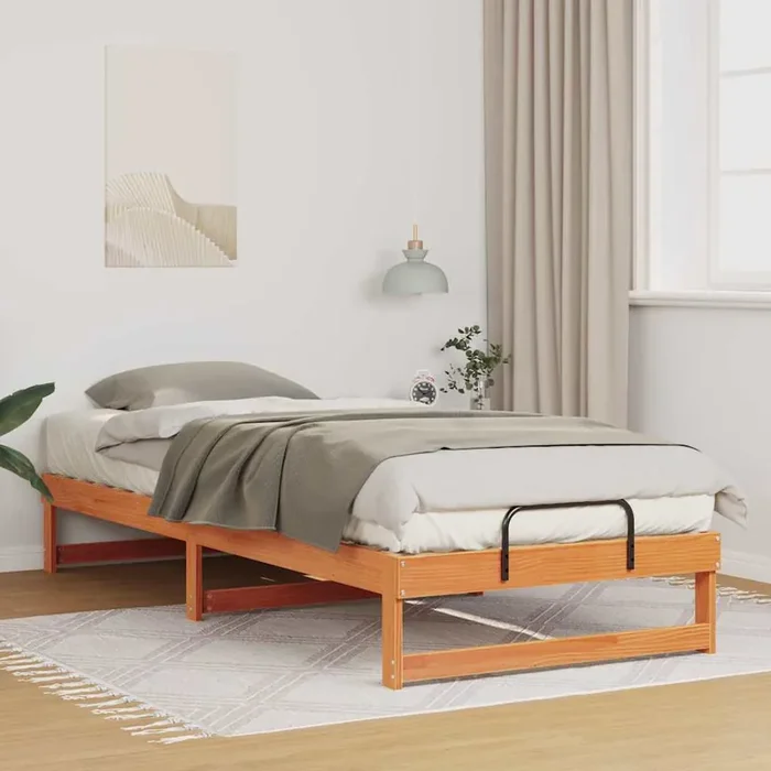 vidaXL Bed Frame with Carry Handles Brown 80 x 220 cm Solid pine wood