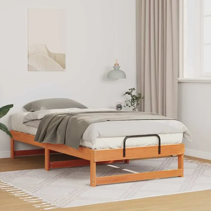 vidaXL Bed Frame with Carry Handles Brown 90 x 190 cm Solid pine wood