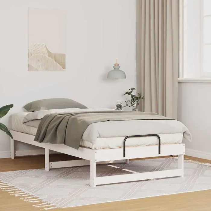 vidaXL Bed Frame with Carry Handles White 90 x 200 cm Solid pine wood