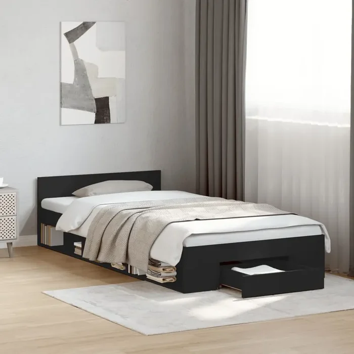 vidaXL Bed Frame with Drawer without Mattress Black 90×190 cm Single