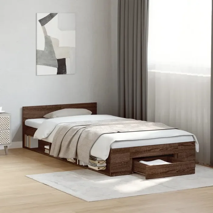 vidaXL Bed Frame with Drawer without Mattress Brown Oak 90×200 cm