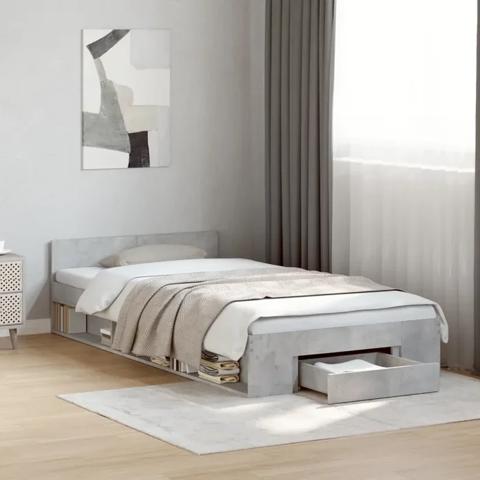 vidaXL Bed Frame with Drawer without Mattress Concrete Grey 90×190 cm Single