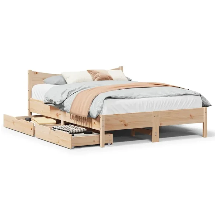 vidaXL Bed Frame with Drawers 120×200 cm Solid Wood Pine