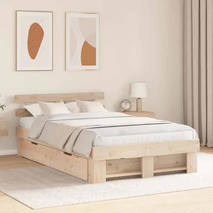 vidaXL Bed Frame with Drawers 135×190 cm Solid Pine Wood