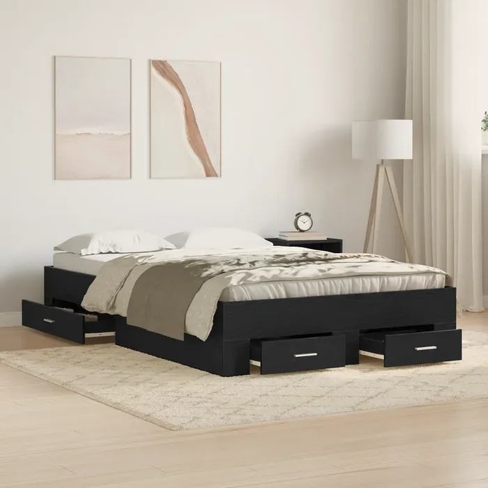 vidaXL Bed Frame with Drawers Black Oak 120×200 cm Engineered Wood