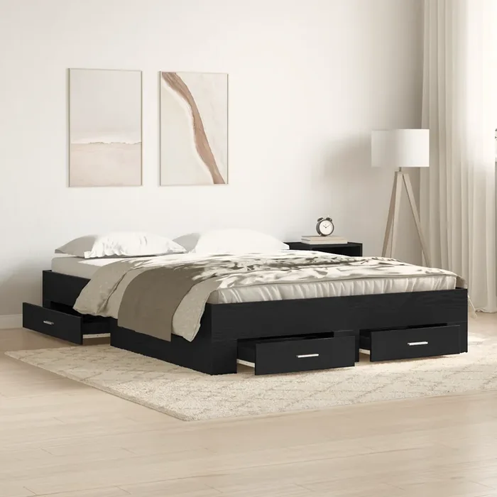 vidaXL Bed Frame with Drawers Black oak Engineered wood 140 x 190 cm