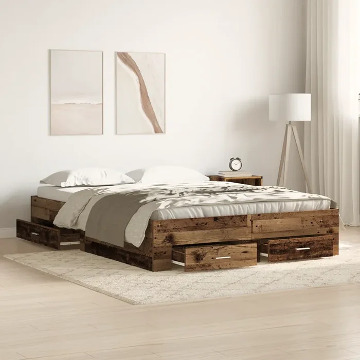 vidaXL Bed Frame with Drawers Old Wood 135×190 cm Engineered Wood