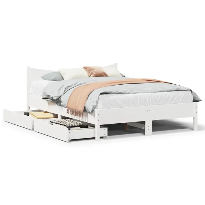 vidaXL Bed Frame with Drawers White 160×200 cm Solid Wood Pine