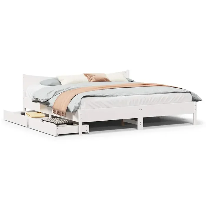 vidaXL Bed Frame with Drawers White 200×200 cm Solid Wood Pine