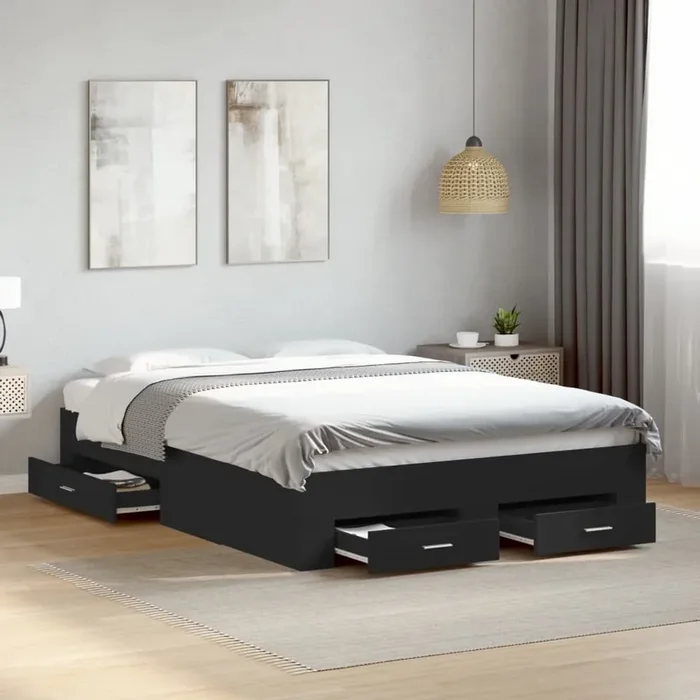 vidaXL Bed Frame with Drawers without Mattress Black 120×200 cm