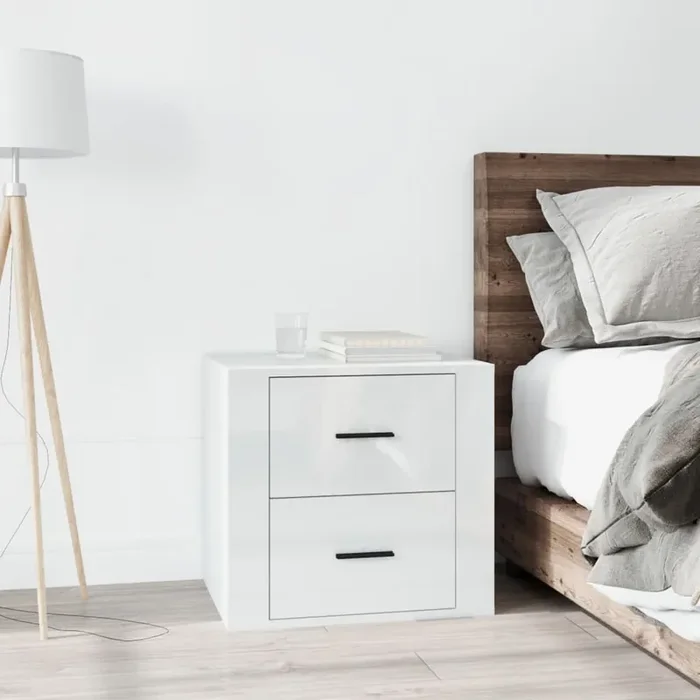 vidaXL Bedside Cabinet High Gloss White 50x39x47 cm