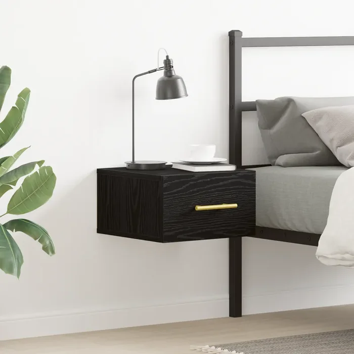 vidaXL Bedside Cabinet Wall-Mounted Black Oak 35x35x20 cm