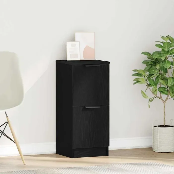 vidaXL Black Oak Sideboard – 30x30x70 cm, Made from Engineered Wood