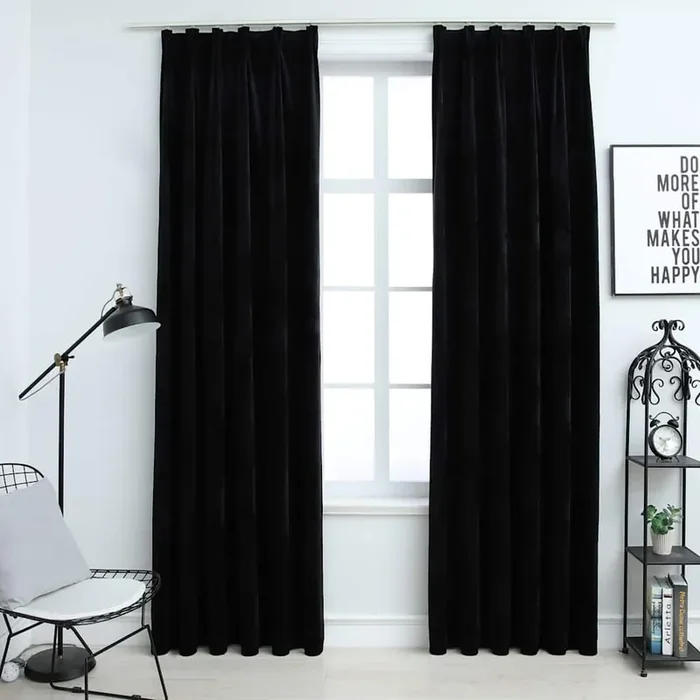 vidaXL Blackout Curtains 2 pcs with Hooks Velvet Black 140×245 cm