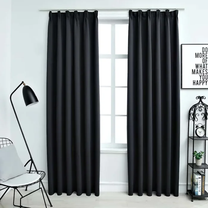 vidaXL Blackout Curtains with Hooks 2 pcs Black 140×225 cm
