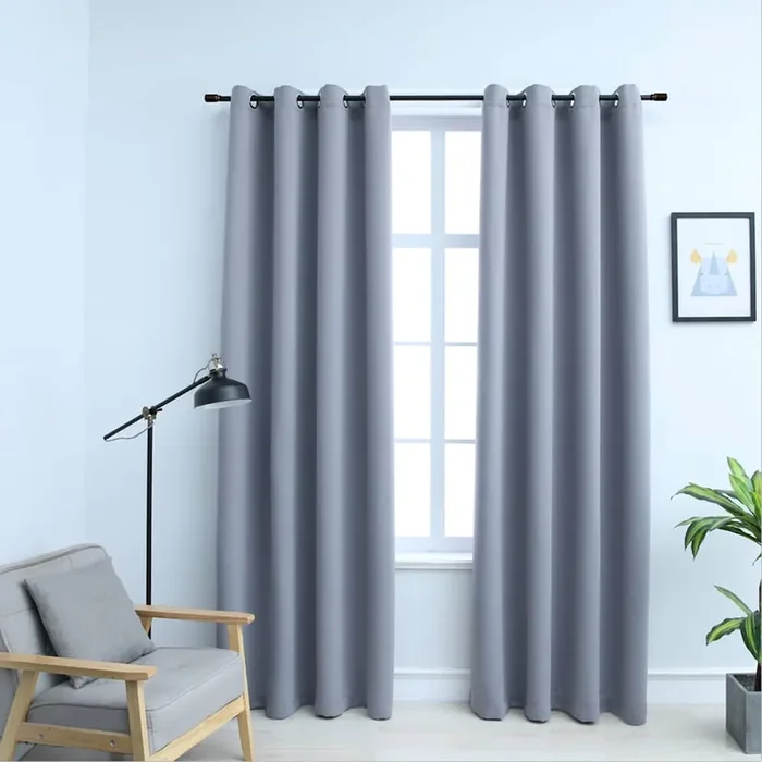 vidaXL Blackout Curtains with Metal Rings 2 pcs Grey 140×175 cm
