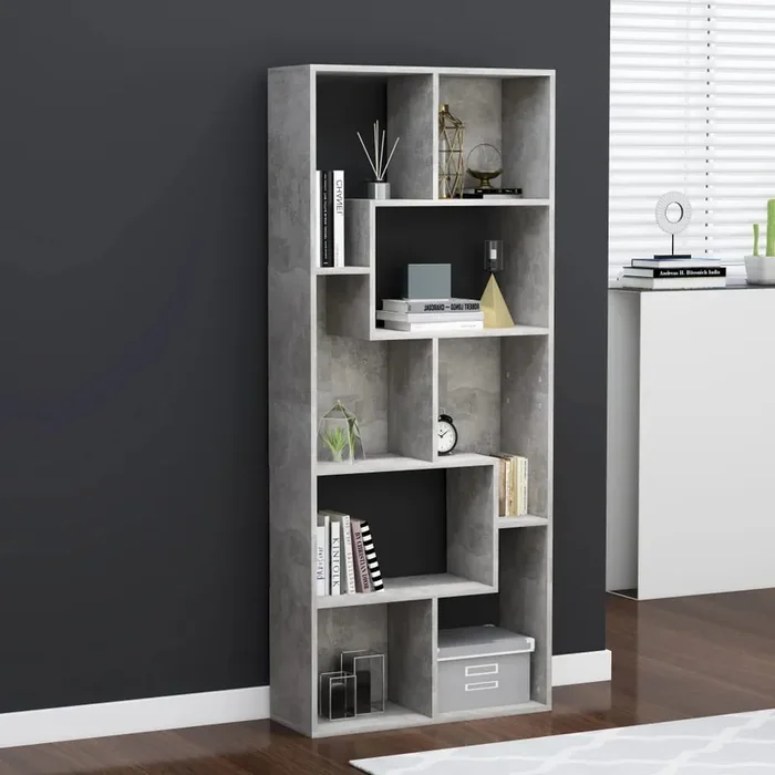 vidaXL Book Cabinet Concrete Grey 67x24x161 cm Engineered Wood