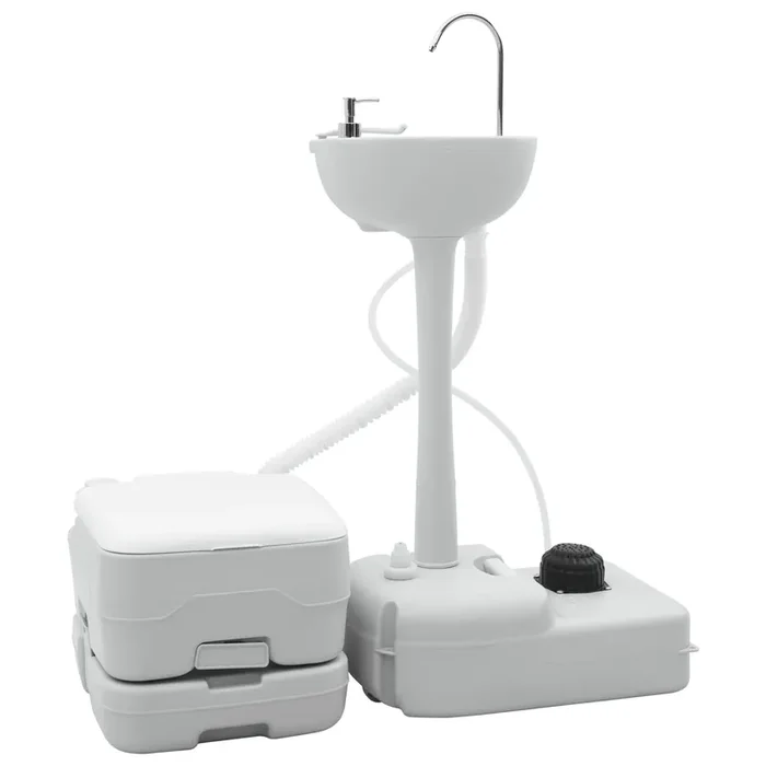 vidaXL Camping Toilet Grey Body + White Lid + Cool Grey NA NA NA