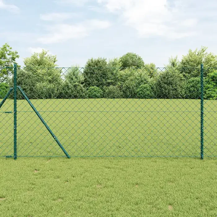 vidaXL Chain Link Fence with 7 Posts 1.4×10 m Galvanised Steel Green