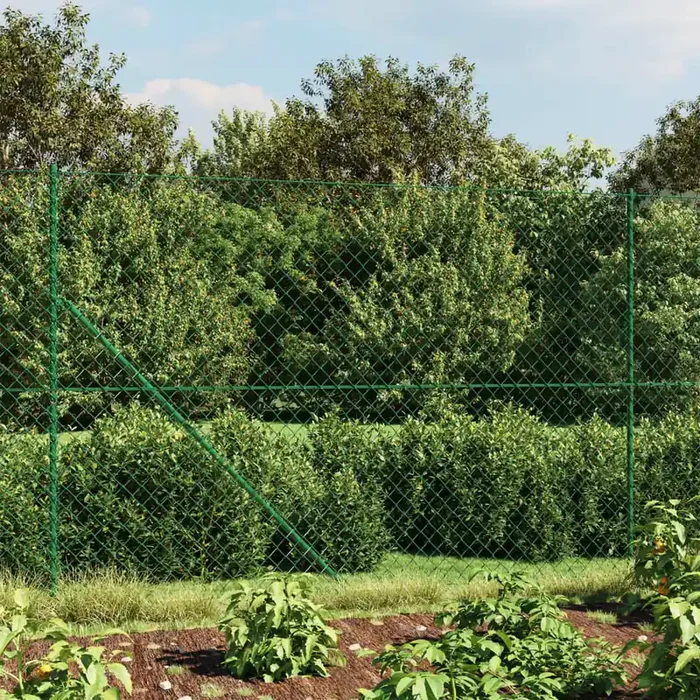 vidaXL Chain Link Fence with Spike Anchors Green 1.6×10 m