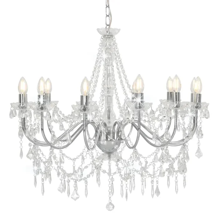 vidaXL Chandelier with Beads Silver 12 x E14 Bulbs
