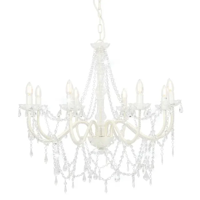 vidaXL Chandelier with Beads White 8 x E14 Bulbs