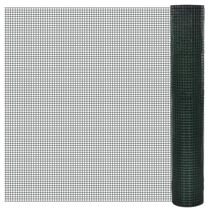vidaXL Chicken Wire Fence Galvanised with PVC Coating 25×1 m Green