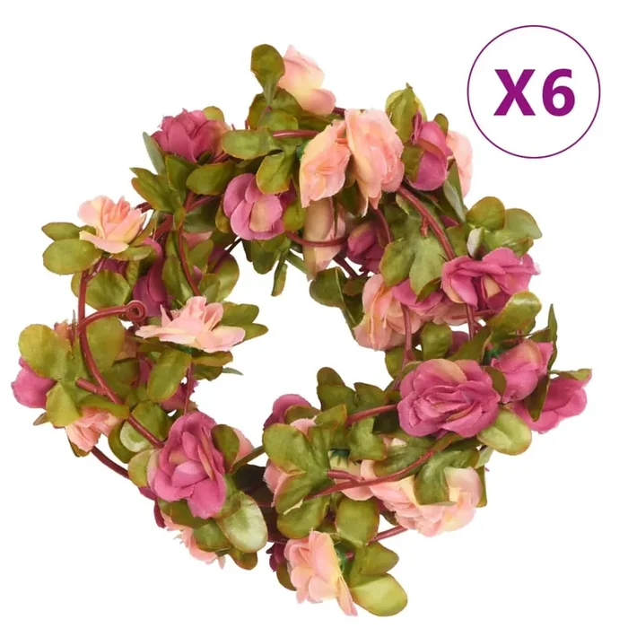 vidaXL Christmas Flower Garlands 6 pcs Rose Red 250 cm