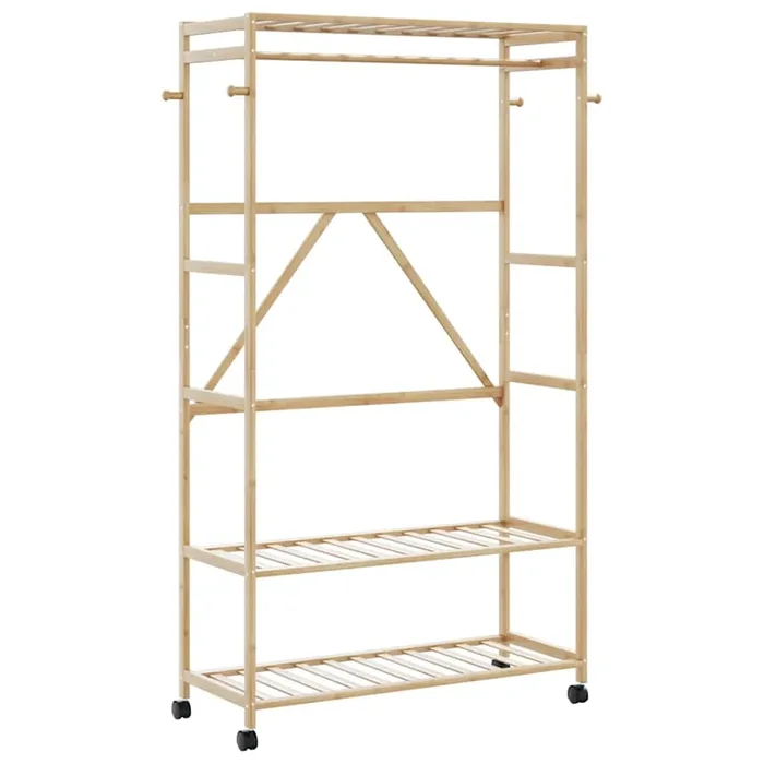 vidaXL Clothes Rack with Shelves and Wheels 110x40x180 cm Bamboo