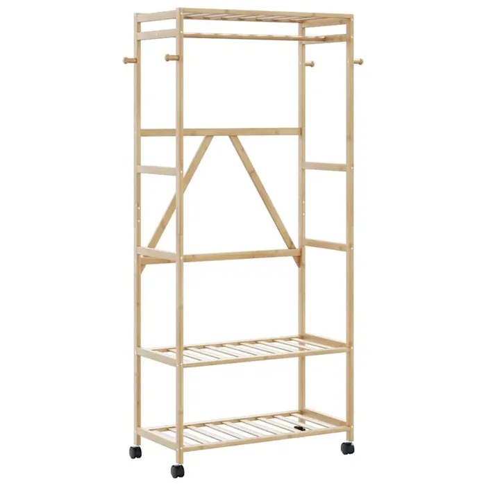 vidaXL Clothes Rack with Shelves and Wheels 90x40x179.5 cm Bamboo