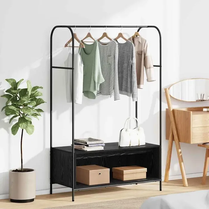 vidaXL Clothes Rack with Shelves Black Oak 100x44x160 cm