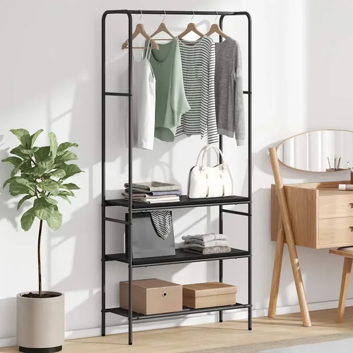 vidaXL Clothes Rack with Shelves Black oak 77 x 30 x 171 cm
