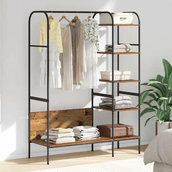 vidaXL Clothes Rack with Shelves Old Wood 120x44x160 cm Engineered Wood